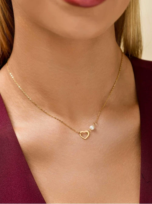 Naszyjnik serduszko, perełka, stal pozłacana S311619Z00