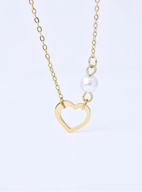 Naszyjnik serduszko, perełka, stal pozłacana S311619Z00