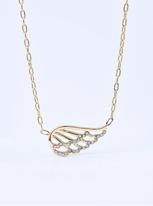 Naszyjnik skrzydełko z kryształkami, stal pozłacana S311678Z00
