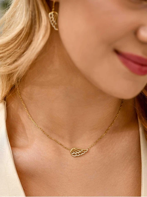 Naszyjnik skrzydełko z kryształkami, stal pozłacana S311678Z00