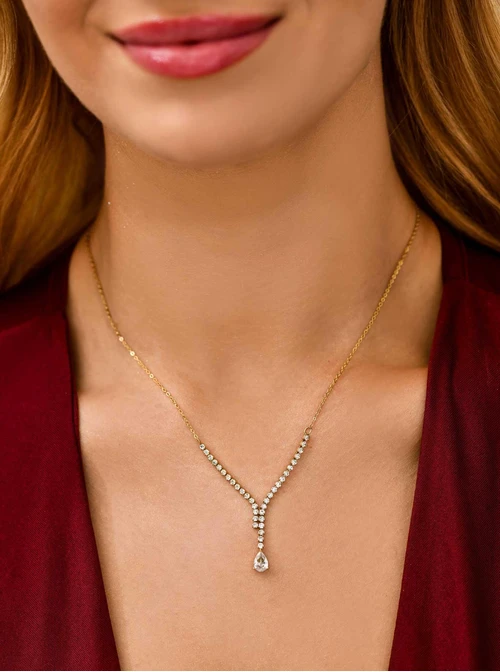 Naszyjnik tenisowy, kryształki, stal pozłacana S311643Z00