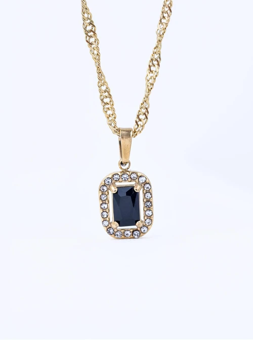 Naszyjnik z czarnym kryształkiem, stal pozłacana S311640Z01