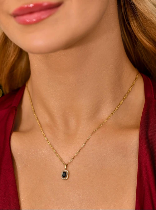 Naszyjnik z czarnym kryształkiem, stal pozłacana S311640Z01