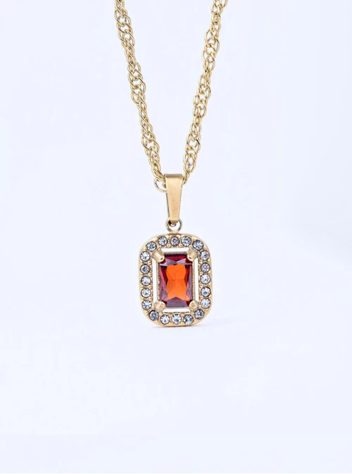 Naszyjnik z czerwonym kryształkiem, stal pozłacana S311640Z03