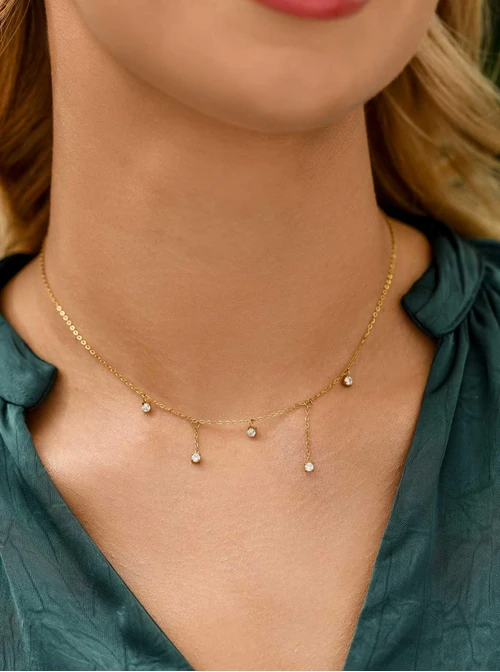 Naszyjnik z kryształkami, stal pozłacana S311627Z00