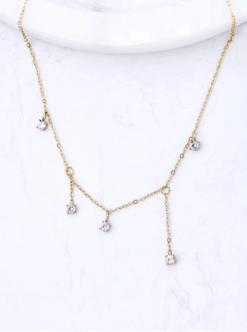 Naszyjnik z kryształkami, stal pozłacana S311627Z00