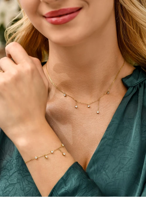 Naszyjnik z kryształkami, stal pozłacana S311627Z00