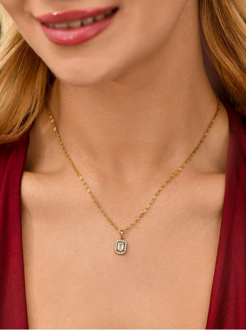 Naszyjnik z kryształkiem, stal pozłacana S311640Z00