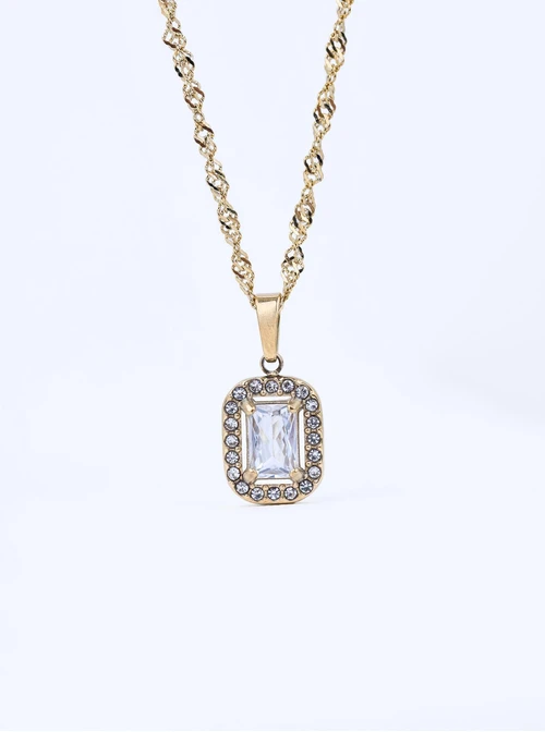 Naszyjnik z kryształkiem, stal pozłacana S311640Z00