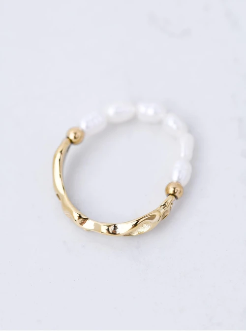 Pierścionek elastyczny, perełki, stal pozłacana S410682Z02-0