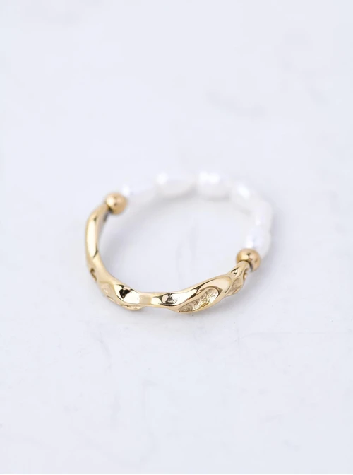 Pierścionek elastyczny, perełki, stal pozłacana S410682Z02-0