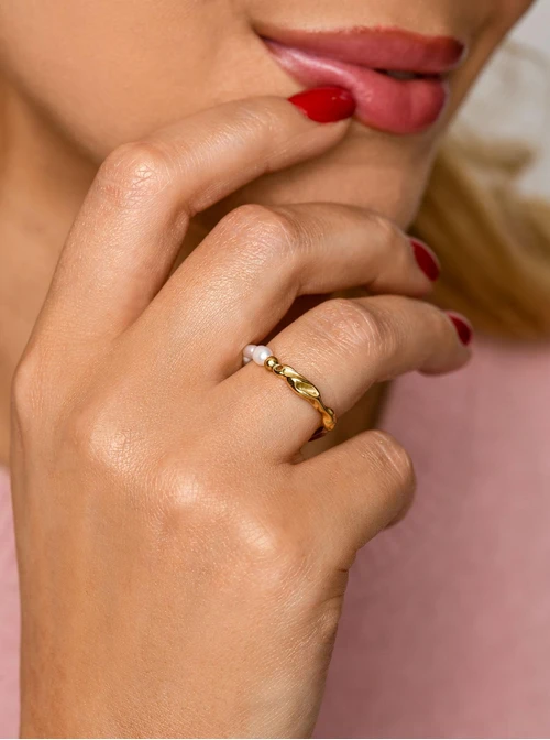 Pierścionek elastyczny, perełki, stal pozłacana S410682Z02-0