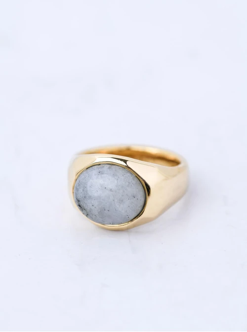 Pierścionek męski, Labradoryt, sygnet, stal pozłacana, S411578Z00