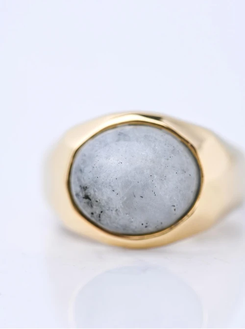 Pierścionek męski, Labradoryt, sygnet, stal pozłacana, S411578Z00
