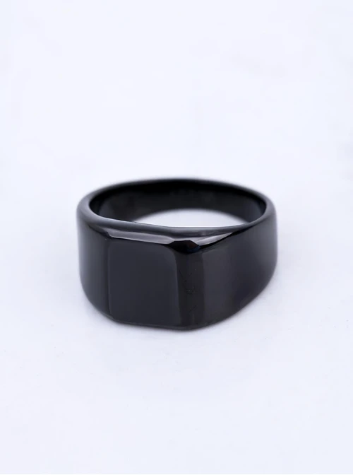 Pierścionek męski czarny, sygnet, stal S411582M01