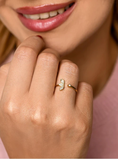 Pierścionek regulowany, kryształki, stal pozłacana S411248Z00-0