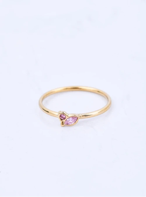 Pierścionek różowe kryształki, stal pozłacana S410658Z06