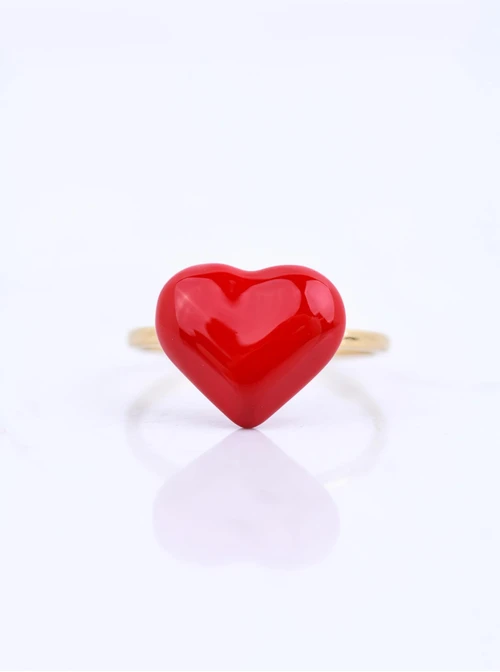 Pierścionek czerwone serce, stal pozłacana S412276Z03
