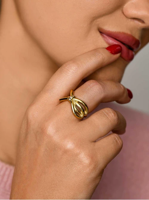 Pierścionek kokardka, stal pozłacana S411776Z00