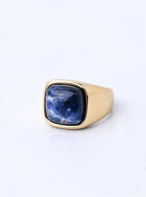 Pierścionek męski, Sodalit, sygnet, stal pozłacana, S411579Z00