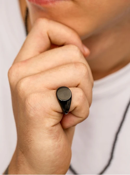 Pierścionek męski, sygnet, czarny, S411583M01