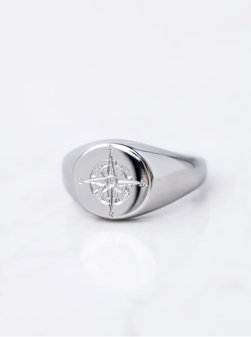 Pierścionek męski, sygnet róża wiatrów, stal, S410543S00