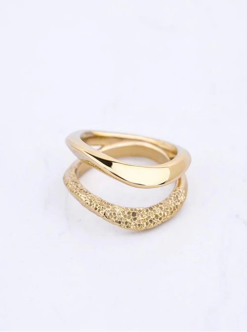 Pierścionek nieregularny kształt, stal pozłacana S411706Z00