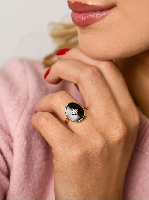 Pierścionek regulowany, gwiazdka, stal pozłacana S411244Z00-0