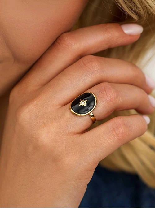 Pierścionek regulowany, gwiazdka, stal pozłacana S411244Z00-0