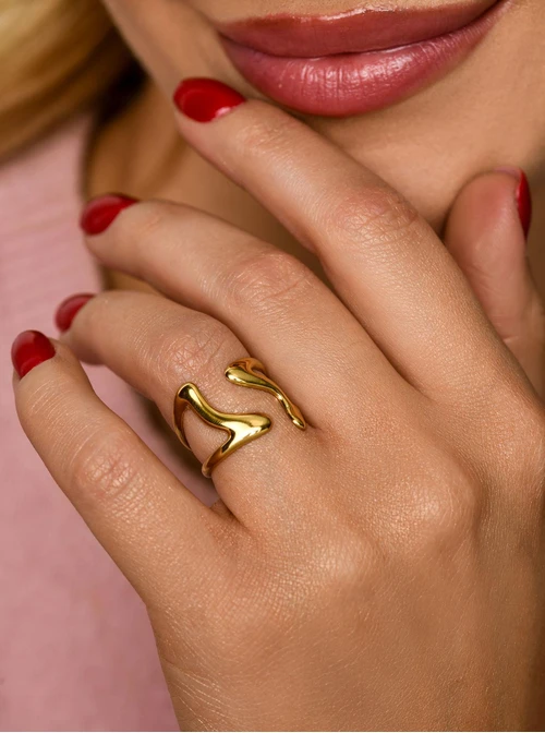 Pierścionek regulowany, stal pozłacana S412145Z00-0