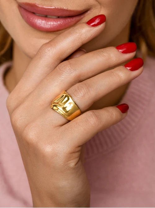 Pierścionek szeroki, stal pozłacana S412146Z00-0