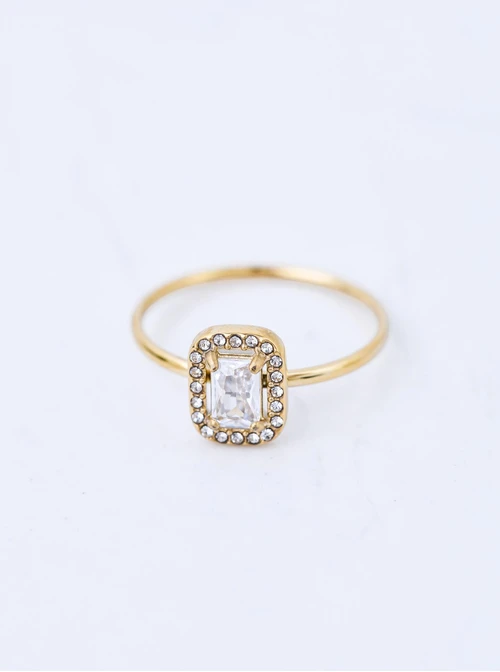 Pierścionek z kryształkami, stal pozłacana S411642Z00