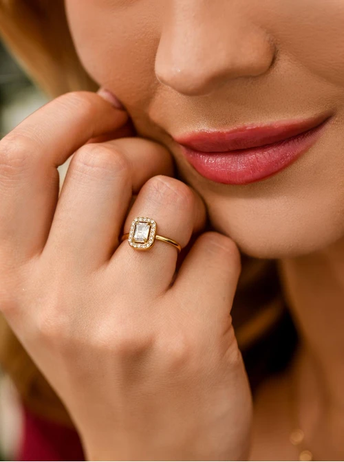 Pierścionek z kryształkami, stal pozłacana S411642Z00