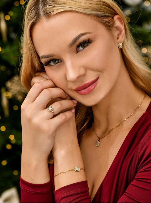 Pierścionek z kryształkami, stal pozłacana S411642Z00