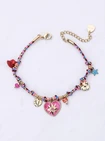 Bransoletka serduszko, kolorowy sznurek, stal pozłacana S112776Z00