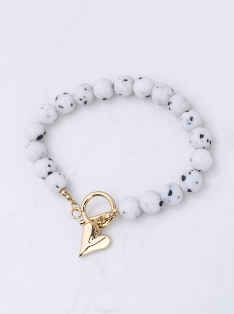 Bransoletka serce, Jaspis Dalmatyńczyk, stal pozłacana S112570Z00