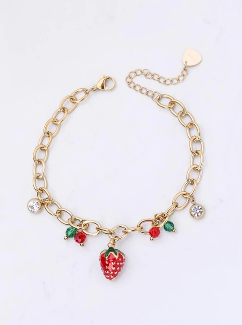 Bransoletka truskawka, kryształki, stal pozłacana S112513Z03
