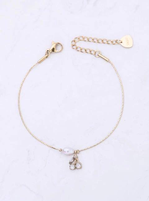 Bransoletka wisienki, kryształki, stal pozłacana S112744Z00