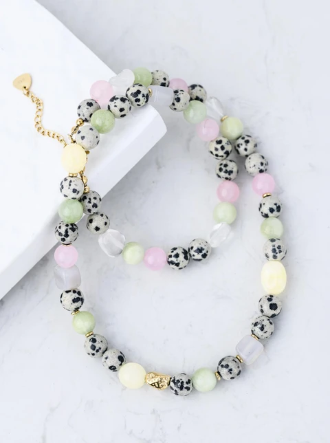 Naszyjnik Jaspis Dalmatyńczyk, stal pozłacana S312590Z00