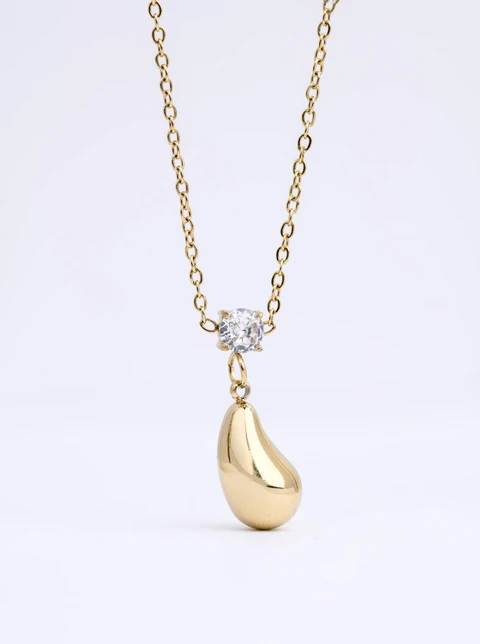 Naszyjnik dmuchana kropla, kryształek, stal pozłacana S312708Z00