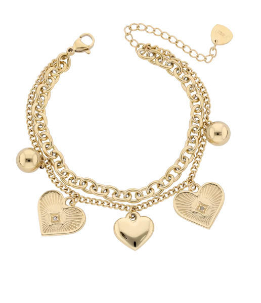 Bransoletka podwójna, serca, kulki, stal pozłacana S112281Z00