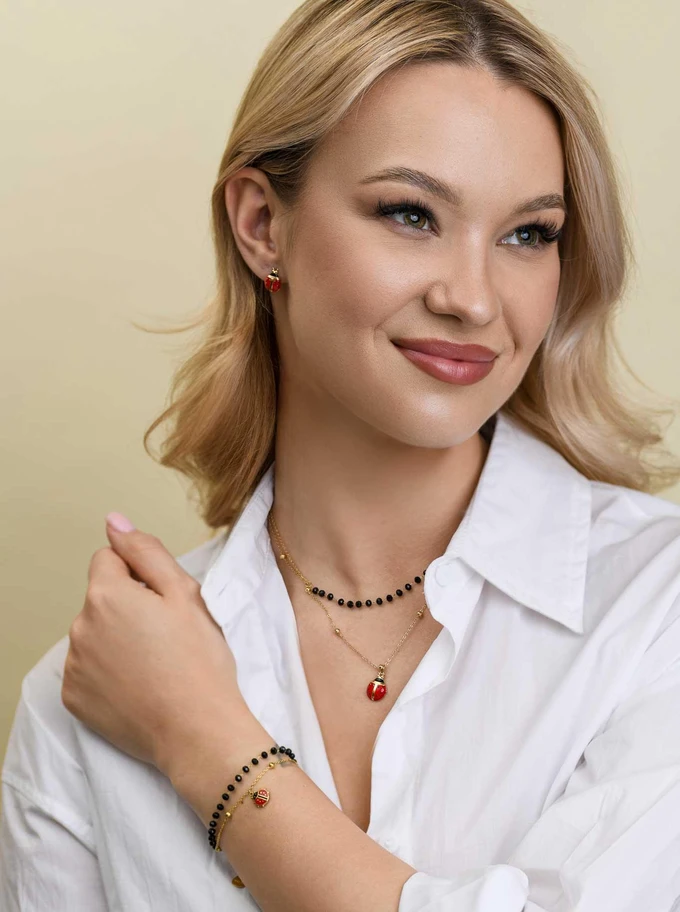 Bransoletka podwójna, biedronka, stal pozłacana S112779Z01