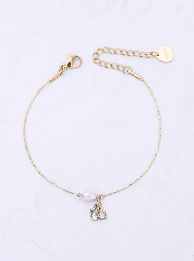 Bransoletka wisienki, kryształki, stal pozłacana S112744Z00