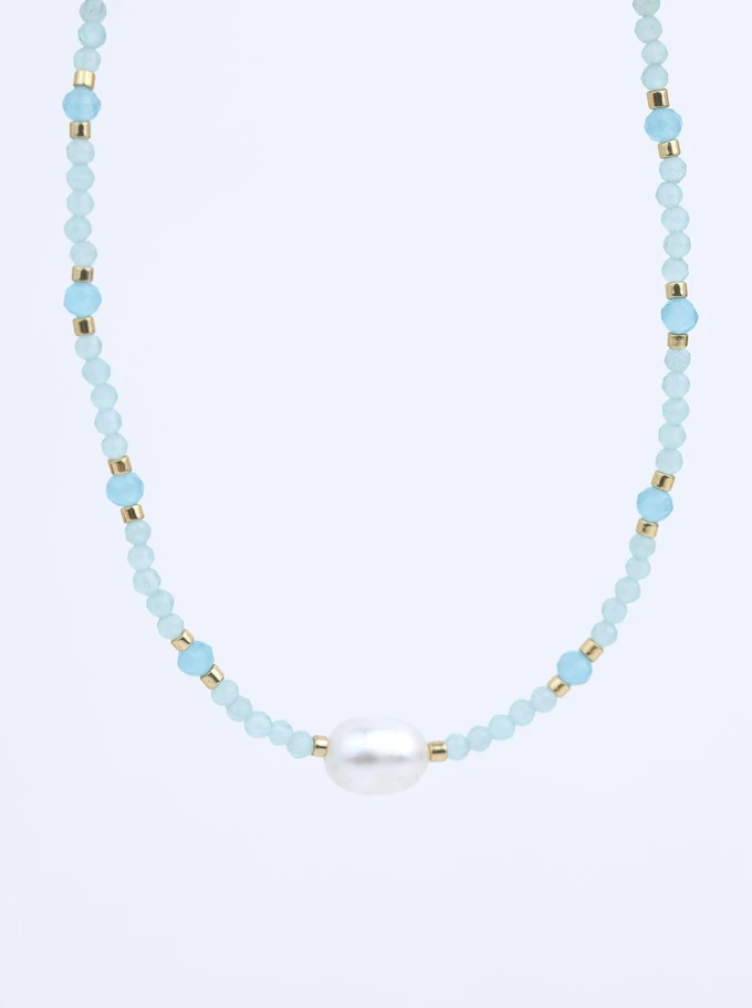 Choker perełka, Kocie Oko, stal pozłacana S311785Z0