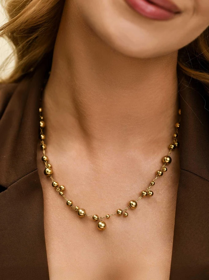 Naszyjnik kuleczki, stal pozłacana S312551Z0