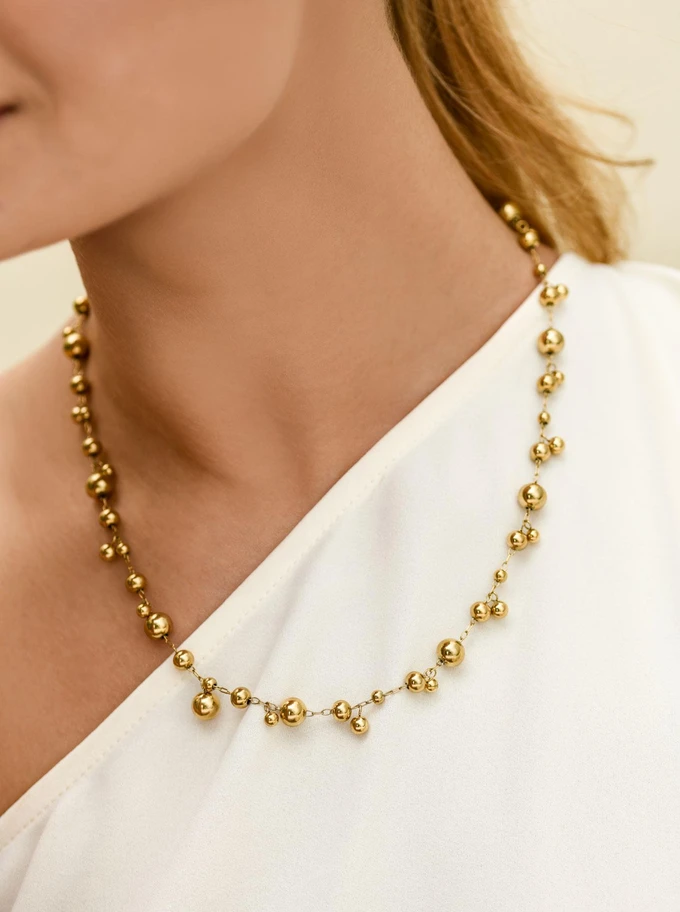 Naszyjnik kuleczki, stal pozłacana S312551Z0