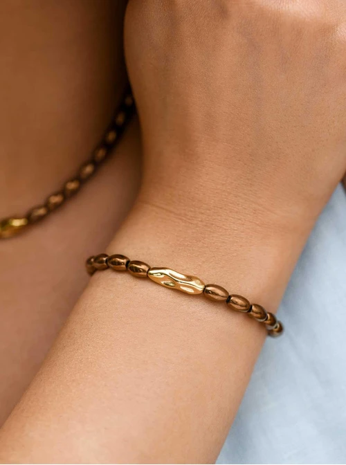 Bransoletka Hematyt, stal pozłacana S112936Z00