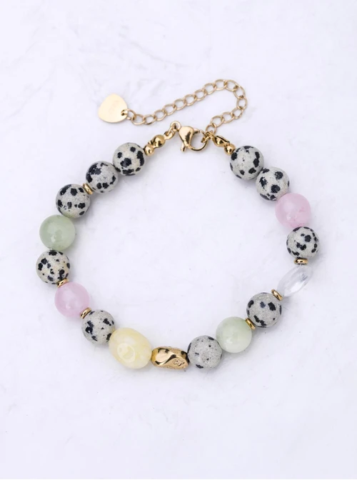 Bransoletka Jaspis Dalmatyńczyk, stal pozłacana S112591Z00