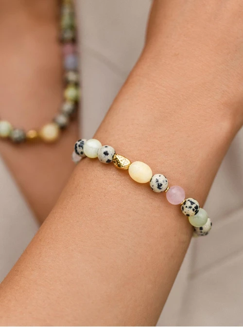 Bransoletka Jaspis Dalmatyńczyk, stal pozłacana S112591Z00