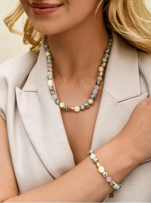 Bransoletka Jaspis Dalmatyńczyk, stal pozłacana S112591Z00